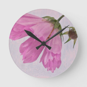 Pink Textured Cosmo Flower Round Clock