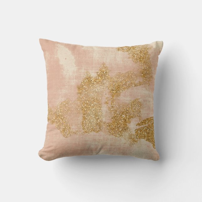 *~* Pink Textured Gold Glitter Distressed Golden Cushion (Front)