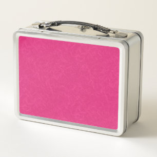 Pink textured surface with subtle swirling pattern metal lunch box