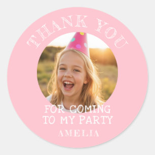 Pink Thank you Birthday Girl Photo Classic Round Sticker