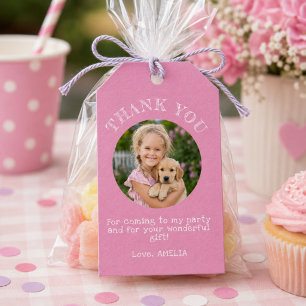 Pink Thank you Birthday Girl Photo Gift Tags
