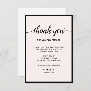 Pink Thank you For your Purchase Note Card