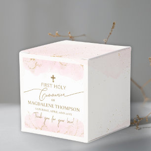 Pink Thank You Girl Gold Cross First Communio Favour Box