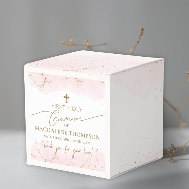 Pink Thank You Girl Gold Cross First Communio Favour Box (Creator Uploaded)