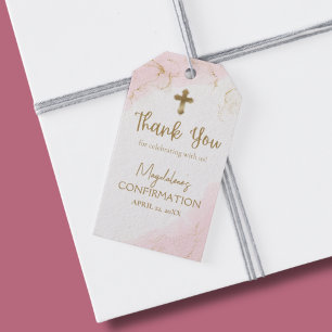 Pink Thank You Gold Cross Girl Confirmation Gift Tags