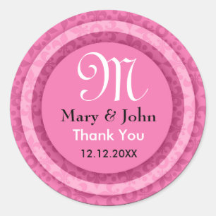 Pink Thank You Monogram Initial Bride and Groom Classic Round Sticker