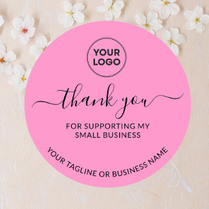 Pink Thank you Small Business Logo Round Sticker