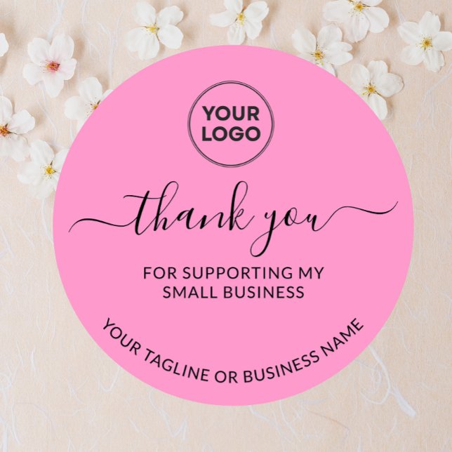 Pink Thank you Small Business Logo Round Sticker (Creator Uploaded)