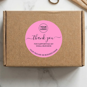 Pink Thank you Small Business Logo Round Sticker