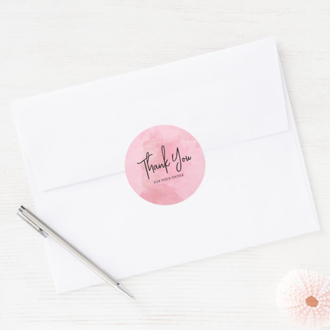 Pink Thank You Watercolour Sticker (Envelope)