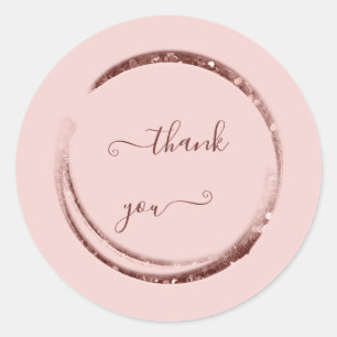 Pink Thank You White Powder Rose Glitter Classic Round Sticker