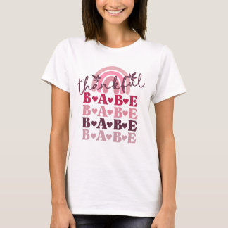 Pink Thankful Babe Thanksgiving Fall Boho Rainbow T-Shirt
