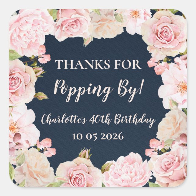 Pink Thanks for Popping By Birthday Tag (Front)