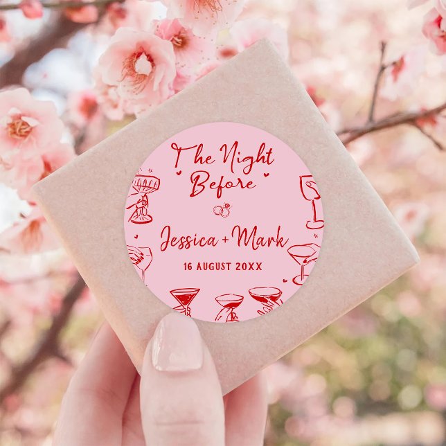 Pink The Night Before Wedding Classic Round Sticker (Creator Uploaded)