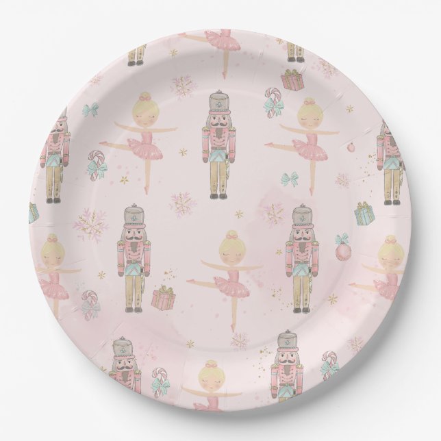 Pink The Nutcracker Christmas Ballet 1st Birthday Paper Plate (Front)