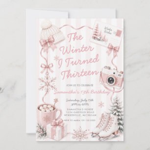 Pink The Winter I Turned Thirteen Birthday  Invitation
