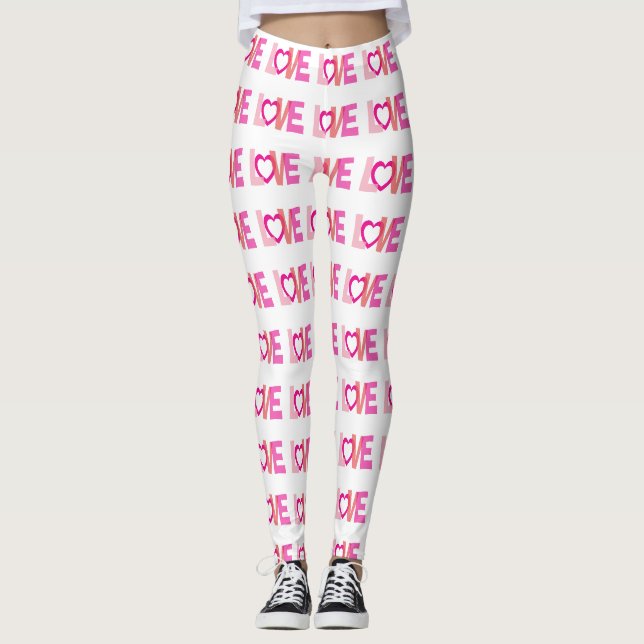 Pink theme love words pattern leggings (Front)