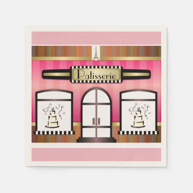 Pink Theme Paris French Patisserie Paper Napkins (Front)
