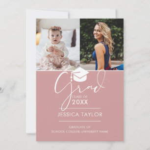 Pink Then And Now 2 Photo Graduation Party Invitation