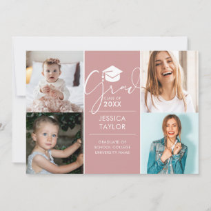 Pink Then And Now 4 Photo Graduation Party Invitation