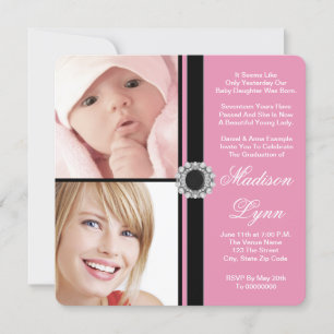 Pink Then and Now Photo Graduation Invitation