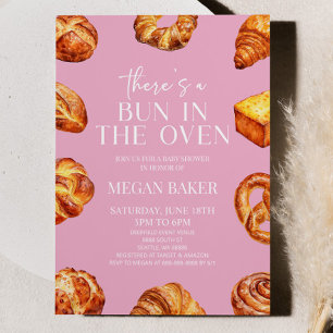 Pink There's A Bun In The Oven Bread Baby Shower Invitation