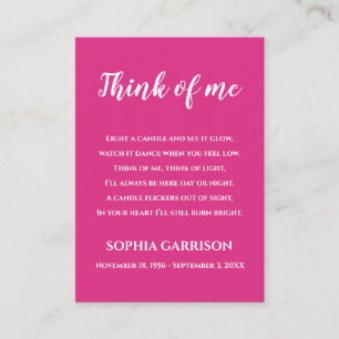 Pink Think Of Me Celebration of Life Candle Place Card