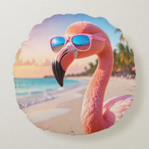 PINK THINKER Flamingo Pink Round Cushion