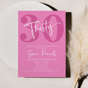 Pink Thirty 30th Thirtieth Birthday Party Invitation