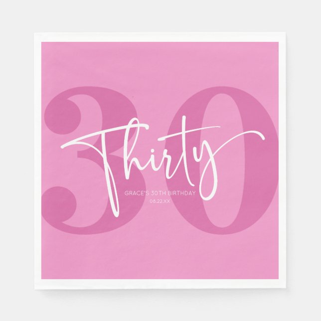 Pink Thirty 30th Thirtieth Birthday Party Napkin (Front)