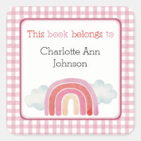 Pink This Book Belongs to Sticker with Rainbow