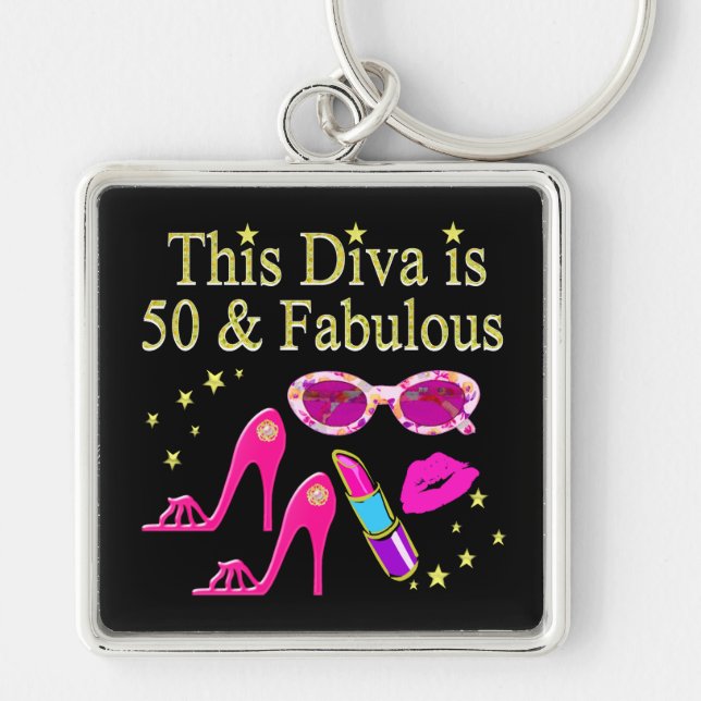 PINK THIS DIVA IS 50 & FABULOUS DESIGN KEY RING (Front)