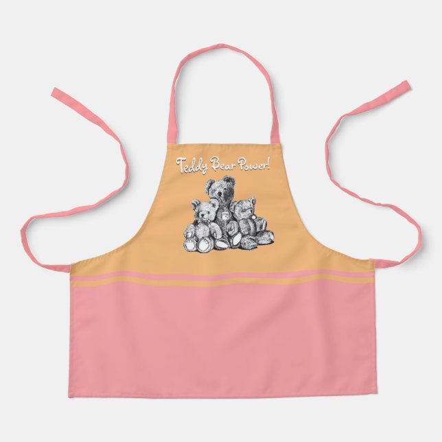 Pink Three Bears Teddy Bear Power Kid's Apron (Front)