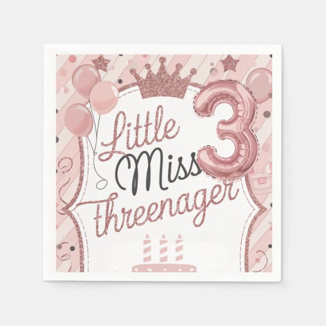 Pink Threenager Birthday Party Napkins  (Front)