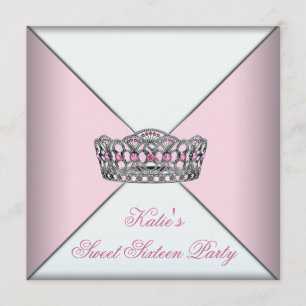 Pink Tiara Classy White Sweet Sixteen Party Invitation