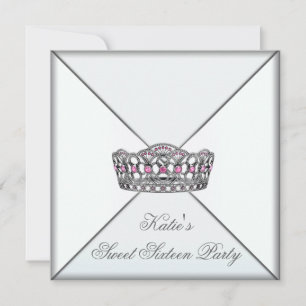 Pink Tiara Classy White Sweet Sixteen Party Invitation