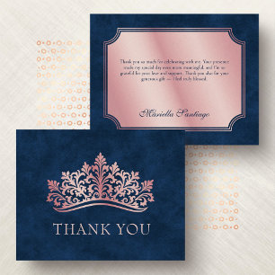 Pink Tiara Crown Elegant Quinceanera Thank You Card