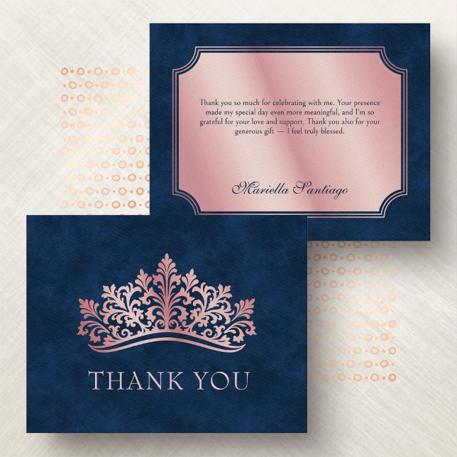 Pink Tiara Crown Elegant Quinceanera Thank You Card (Creator Uploaded)