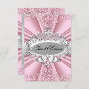 Pink Tiara Damask Sweet Sixteen Party Invitation