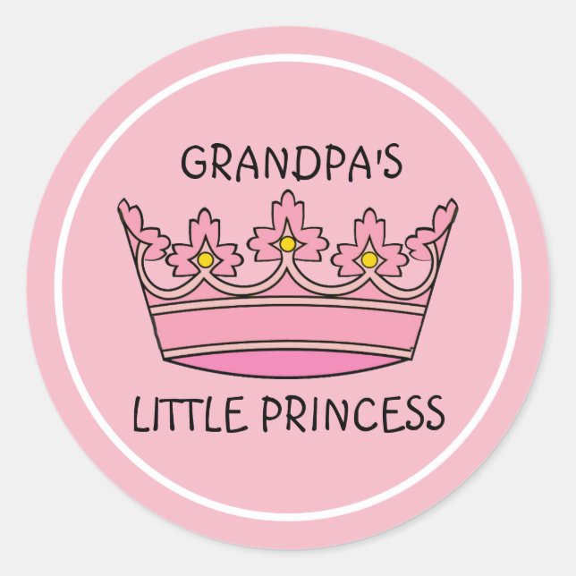 Pink Tiara Grandpa's Little Princess Classic Round Sticker (Front)