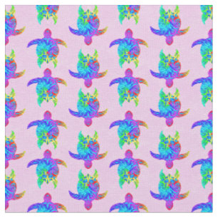 Pink Tie Dye Island Tribal Turtles Fabric