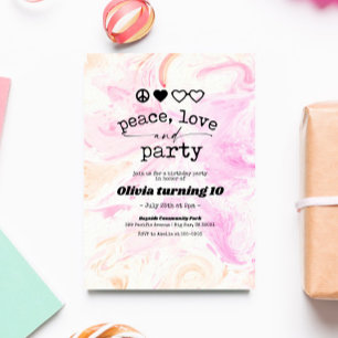 Pink Tie Dye Peace Love Birthday Invitation