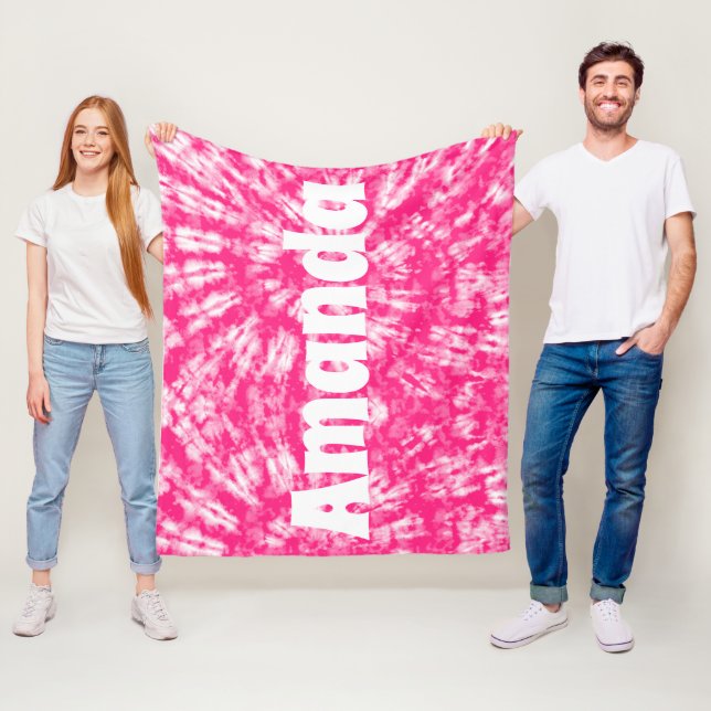Pink Tie Dye Personalised Name Fleece Blanket (In Situ)