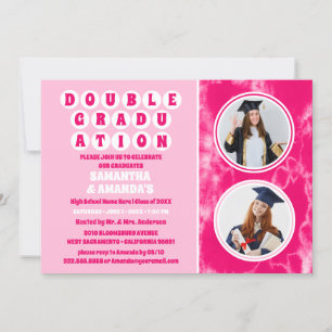 Pink Tie Dye Photo Double Graduation Party  Invitation