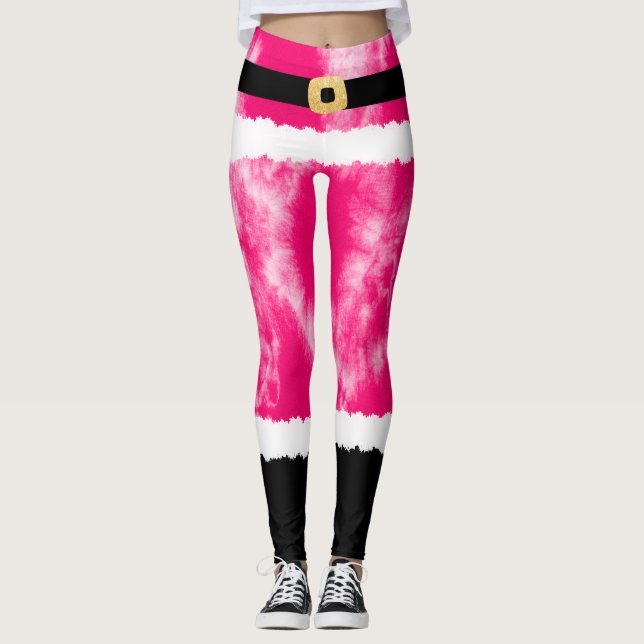 Pink Tie Dye Santa Claus Costume Christmas Leggings (Front)
