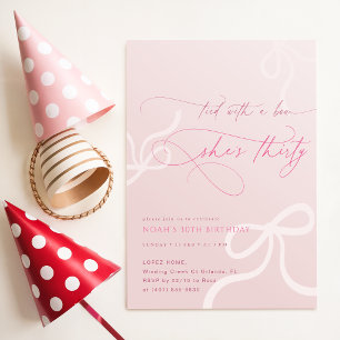Pink Tied With A Bow Girls 30th Birthday Party Invitation