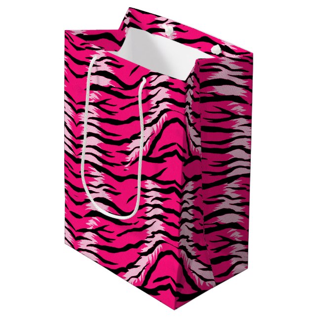Pink Tiger Animal Skin Pattern Design  Medium Gift Bag (Front Angled)