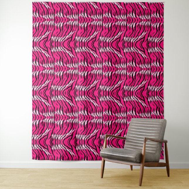 Pink Tiger Animal Skin Pattern Design  Tapestry (In Situ)