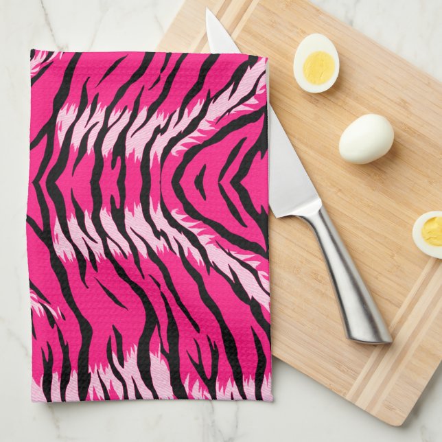Pink Tiger Animal Skin Pattern Design  Tea Towel (Quarter Fold)