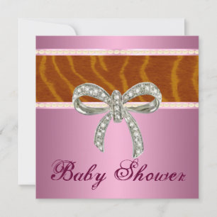 Pink Tiger Diamond Bow Baby Shower Invitation